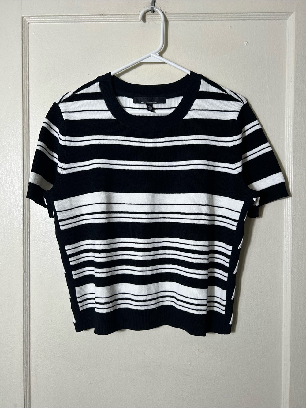 White House Black Market stripe lace up side knit short sleeve top womens L
